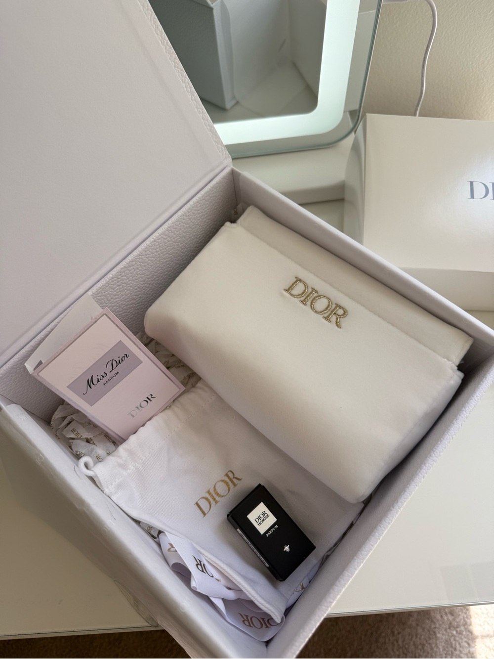 Dior Beauty Set Cosmetic Bag with Gold Embroidered Logo